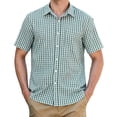 thumbnail image 1 of Mens Button Down Short Sleeve Shirts Green Plaid Shirts for Men Dress Shirt Oxford Collar with Pocket XL, 1 of 9