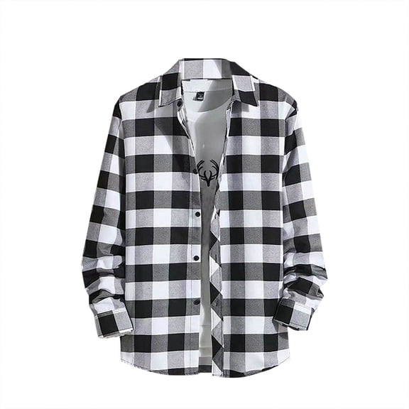Men's Plaid Shirts with Long Sleeves Lapel Shirt Jacket Loose Fit Casual Fall Winter Button Down Mens Shirts