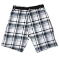thumbnail image 1 of Men's Plaid Shorts Casual Belted 4-Pocket Adjustable Comfort Striped Shorts, Blue White, 38, 1 of 2