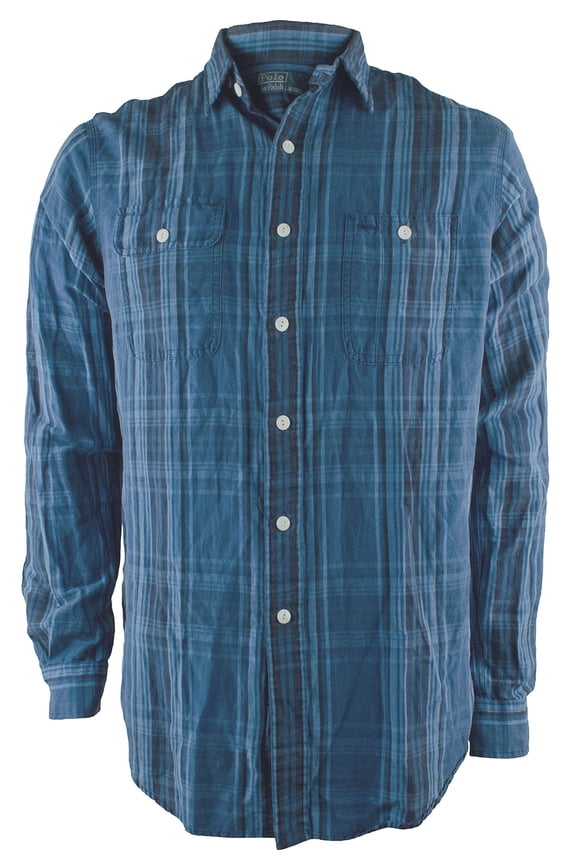 Men's Plaid Silk Linen Workshirt Shirt-B-M