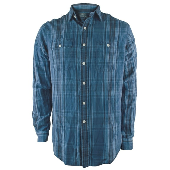 Men's Plaid Silk-Linen Workshirt Shirt-B-S