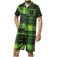 thumbnail image 1 of Men's Plaid Sleep Short Set - Satin Button Down Short Sleeve | Summer Loungewear Chest Pocket Minimalist, 1 of 5
