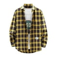 thumbnail image 1 of Men's Plaid Sport Coats Big & Tall Shirt Loose Youth Long Sleeve Shirt Casual Long Sleeve Lapel Workout Blouse & Shirt Yellow Jacket Coat Men Size XX-Large, 1 of 6