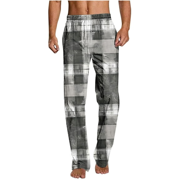 Men's Plaid Striped Lounge Pants Casual Comfy Pull-on Pajama Pants Straight Leg Baggy Home Sleepwear for All Seasons