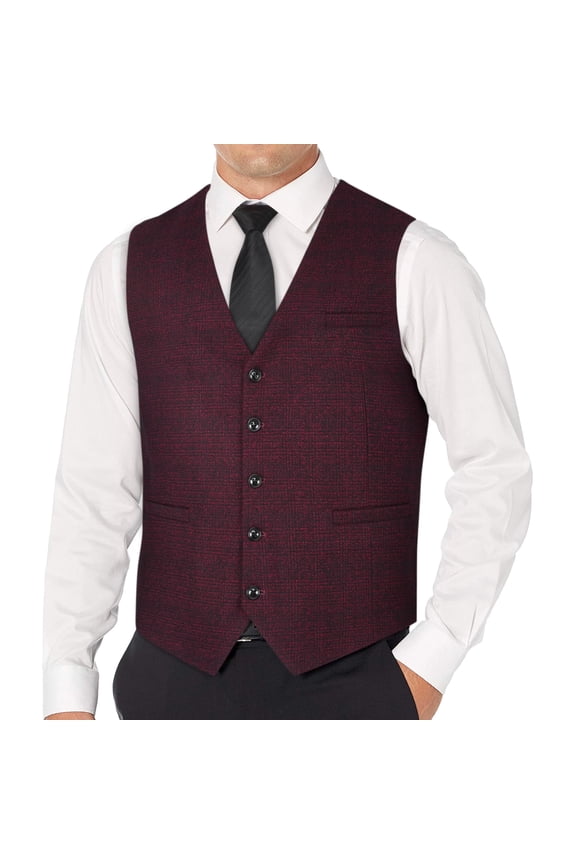 Men's V-Neck Suit Vests Plaid Formal Vest Business Dress Waistcoat Slim Fit Vests for Men 3 Pocket