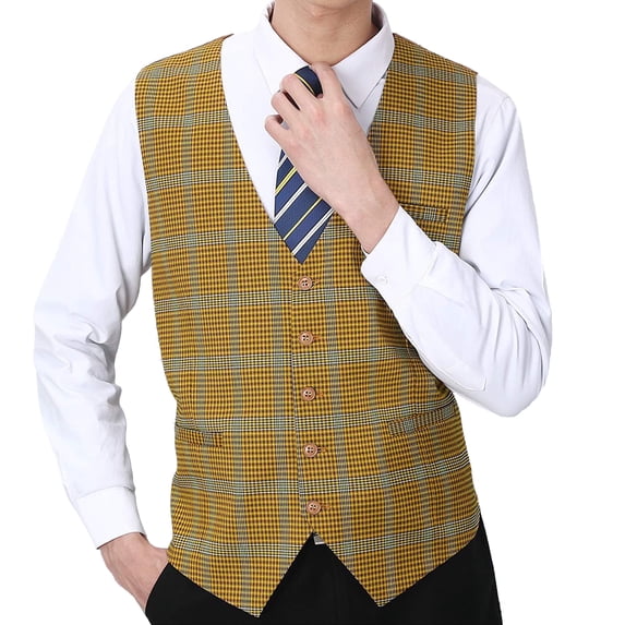 Men's Business Suit Vests Plaid Vest Formal Dress Waistcoat V-Neck Vest for Wedding with 3 Pocket