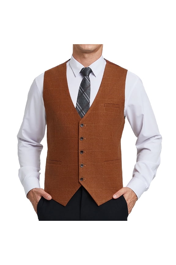 Mens Formal Suit Vest Plaid Business Dress Vest for Suit or Tuxedo Wedding Vests Men's Waistcoat