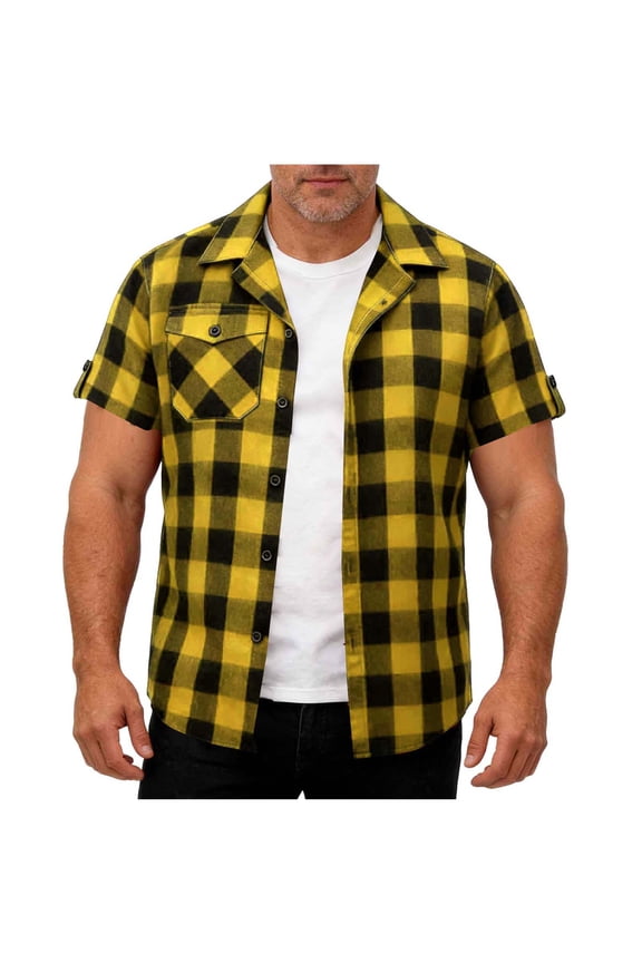 Men's Plaid T-Shirts Summer Casual Short Sleeve TopsLightweight Wrinkle Free Big and Tall Beach Vacation Resort Wear