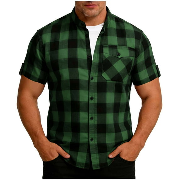 Men's Plaid T-Shirts Summer Casual Short Sleeve TopsLightweight Wrinkle Free Big and Tall Beach Vacation Resort Wear
