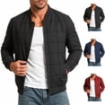 thumbnail image 1 of Men's Plaid Windbreaker Varsity Jacket Lightweight Casual Checkered Zip Up Coat with Zip Pockets for Travel Golf Fall Gift for Him, Black, L, 1 of 6
