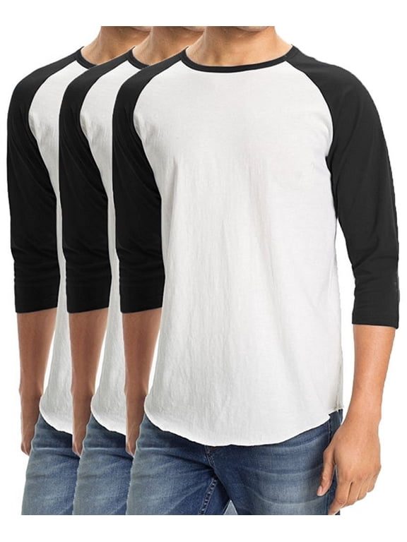 Men's Plain Baseball Athletic 3/4 Sleeve Cotton Tee Shirts