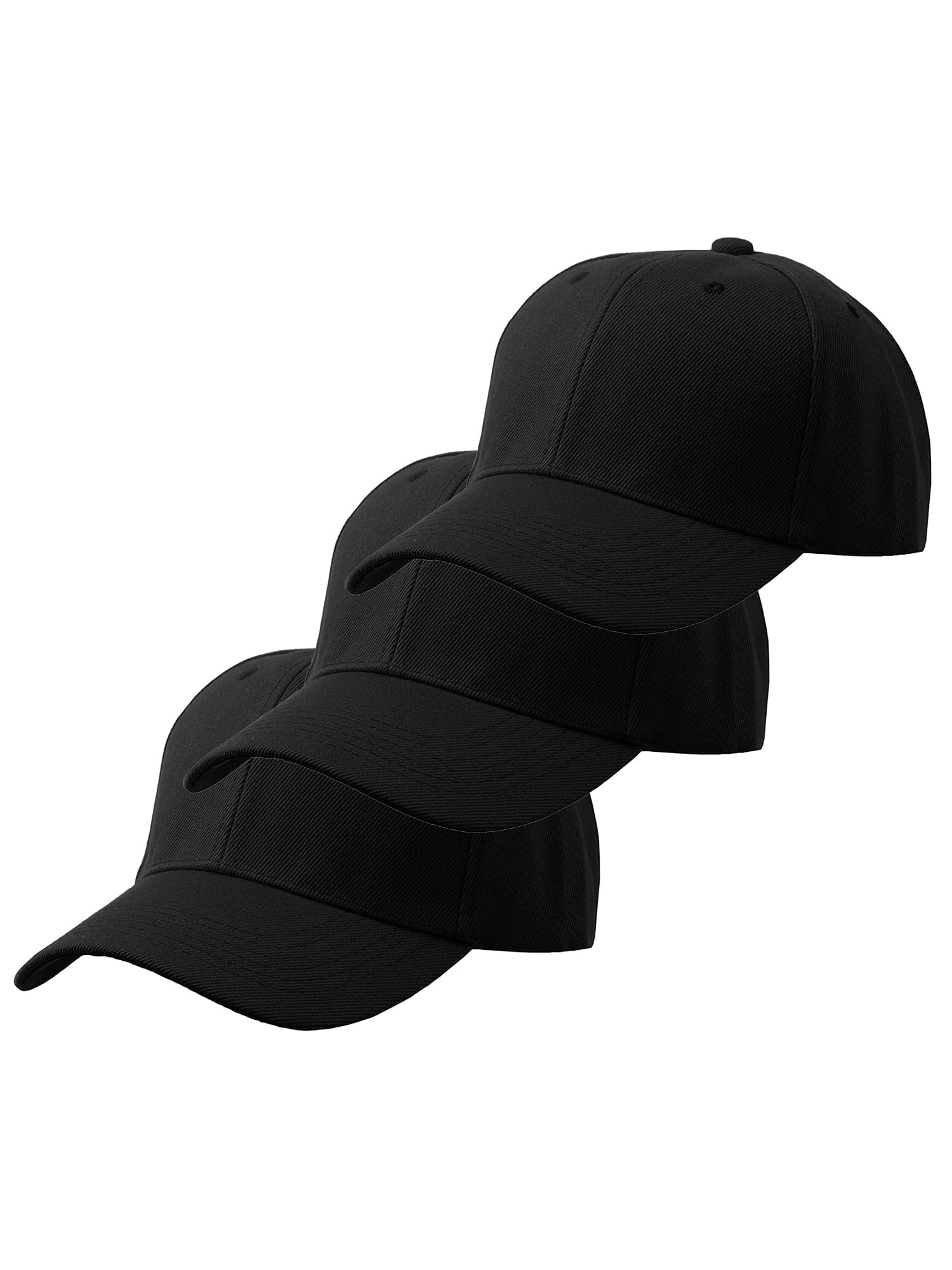 Men's Plain Baseball Cap Adjustable Curved Visor Hat3P Black Black
