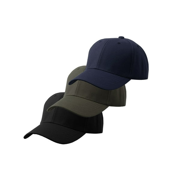 Men's Plain Baseball Cap Adjustable Curved Visor Hat-3P Black Charcoal Navy