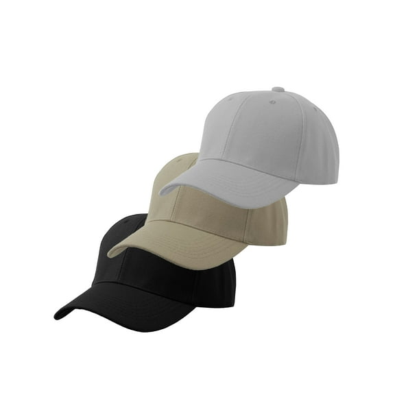 Men's Plain Baseball Cap Adjustable Curved Visor Hat-3P Black Khaki Light Grey