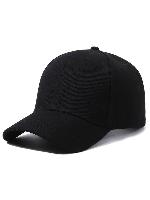 Men's Plain Canvas Baseball Cap Adjustable Structured Dad Hat Solid Black 6-Panel Curved Brim Sports Sun Visor for Outdoor Running Golf DIY Customization