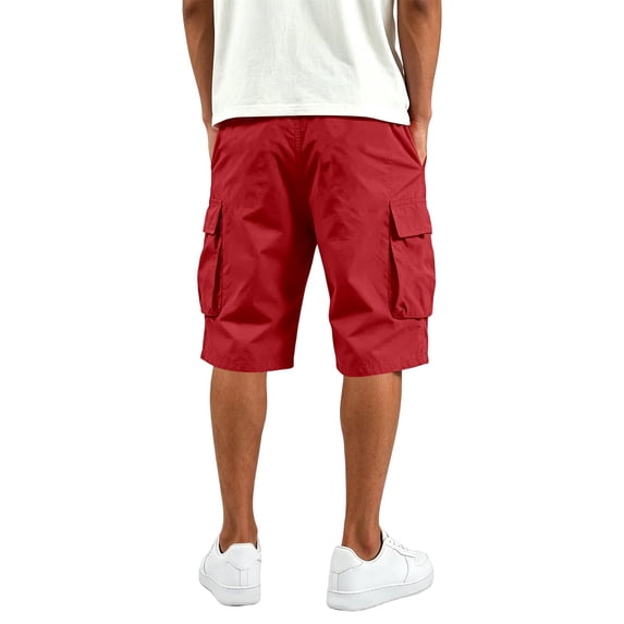 Men's Plain Cargo Shorts, Elastic Waist Multi-Pocket Pants, Summer Casual Straight Leg Bottoms