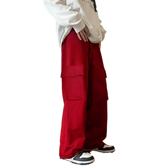 Men's Plain Casual Cargo Red Pants XL (42)