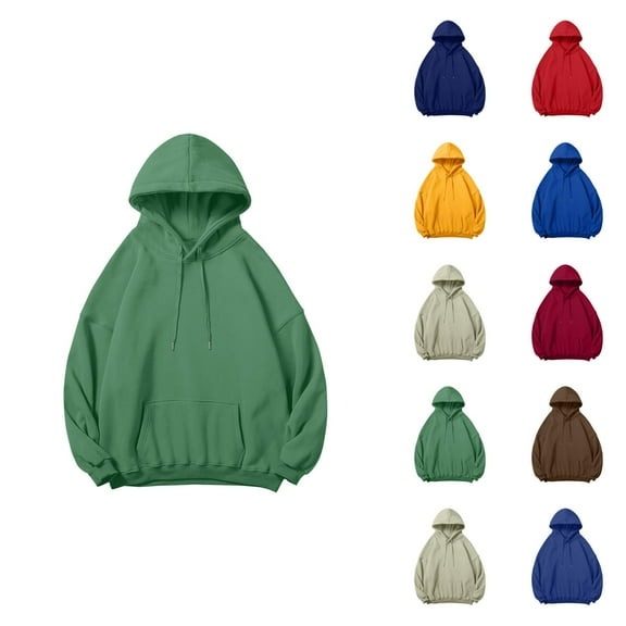 Men's Plain Hoodie 2025 Fall Winter Long Sleeve Drop Shoulder Basic Hooded Sweatshirt with Pockets Pullover Tops