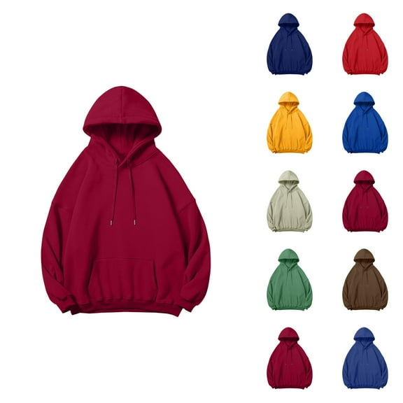 Men's Plain Hoodie 2025 Fall Winter Long Sleeve Drop Shoulder Basic Hooded Sweatshirt with Pockets Pullover Tops