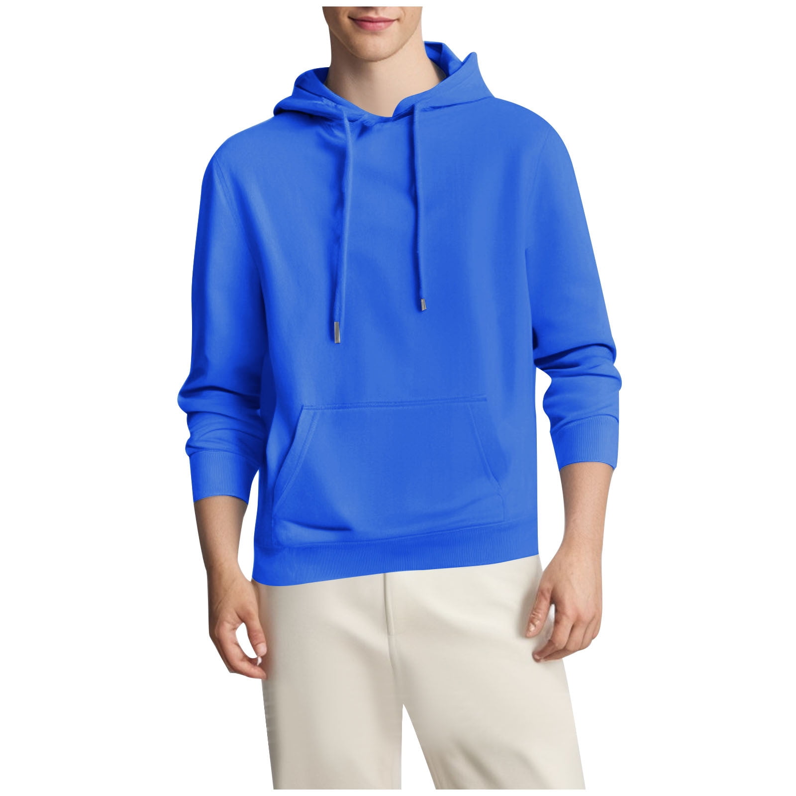 Men's Plain Hoodie Pocketed Soft Cotton Fleece Pullover Trendy Hooded ...