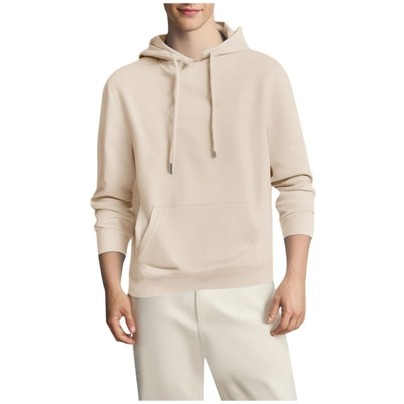 Men's Plain Hoodie Pocketed Soft Cotton Fleece Pullover Trendy Hooded Sweatshirts Fall Winter Tops (M, Khaki)