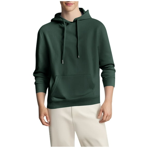 Men's Plain Hoodie Pocketed Soft Cotton Fleece Pullover Trendy Hooded Sweatshirts Fall Winter Tops (S, Green)