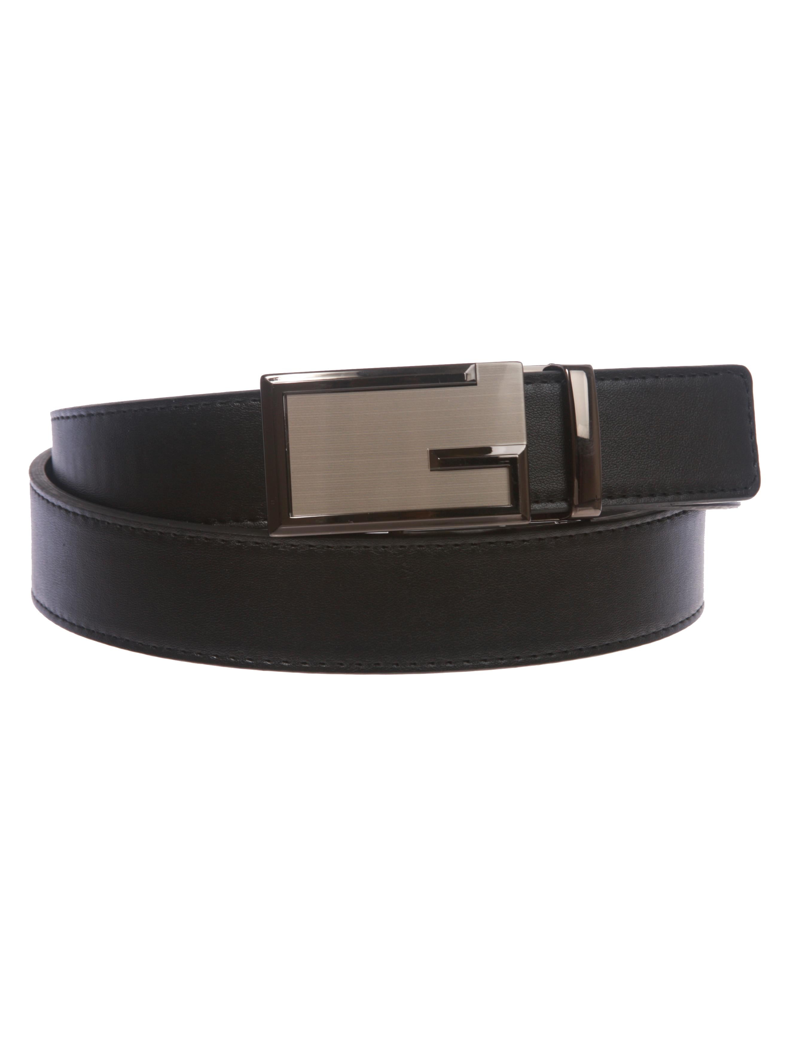 Men's Plain Leather Slide Ratchet Dress Belt with G Design Automatic Buckle Men's Plain Leather Slide Ratchet Dress Belt with G Design Automatic Buckle