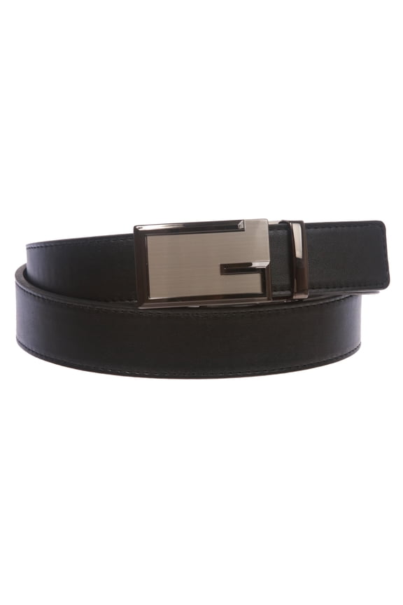 Men's Plain Leather Slide Ratchet Dress Belt with G Design Automatic Buckle
