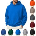 thumbnail image 1 of Men's Plain Pullover Hoodie Sweatshirt No Drawstring Fleece Sweatshirt with Front Pocket Loose Fit Long Sleeve Top, 1 of 6