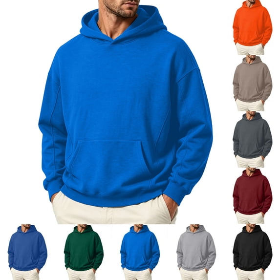 Men's Plain Pullover Hoodie Sweatshirt No Drawstring Fleece Sweatshirt with Front Pocket Loose Fit Long Sleeve Top