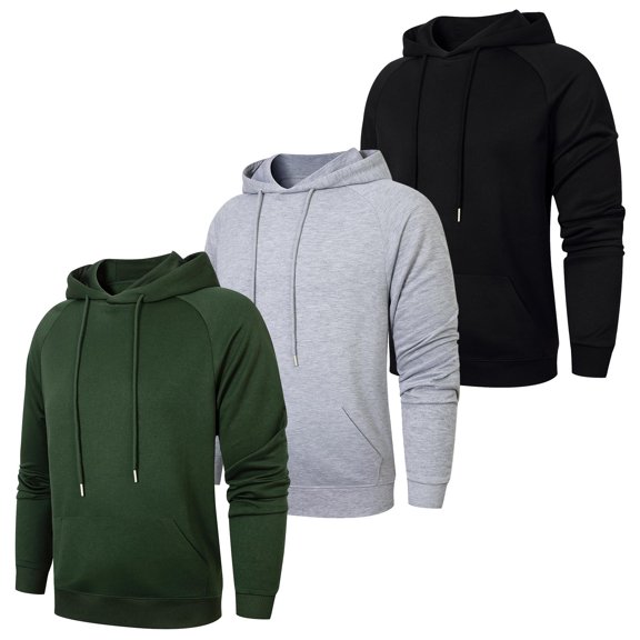 Men's Plain Pullover Hoodies Tops Long Sleeve Drawstring Menswear Sports Ribbed Sweatshirts with Pocket Casual Workout Fitted Polyester Sweater Tops