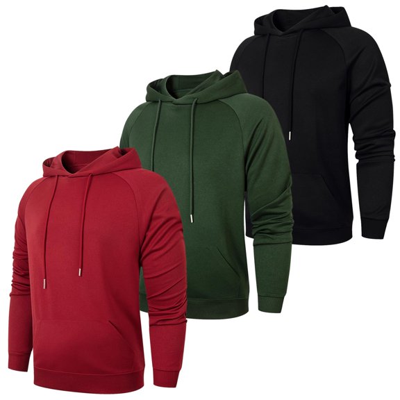 Men's Plain Pullover Hoodies Tops Long Sleeve Drawstring Menswear Sports Ribbed Sweatshirts with Pocket Casual Workout Fitted Polyester Sweater Tops