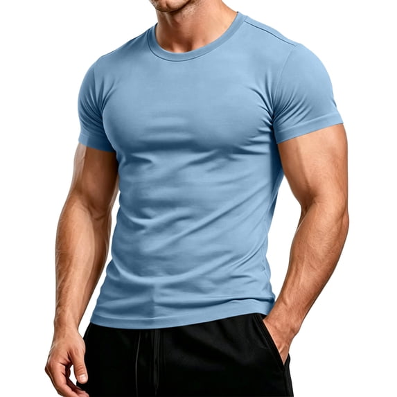 Men's Plain Soft Knit T-Shirts for Men, Crewneck Short Sleeve Tee Slim Fit Basic Everyday Casual Top, 4-Pack Available Light Blue M