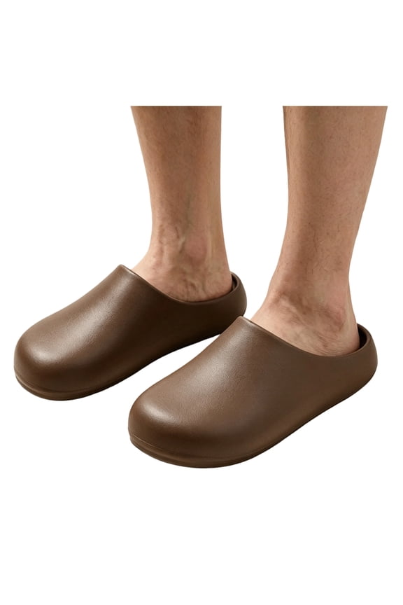Men's Platform Clogs Wide Toe Box Backless Non Slip Work Shoes Close Toe Water proof Lightweight Water Sandals Brown Size 10