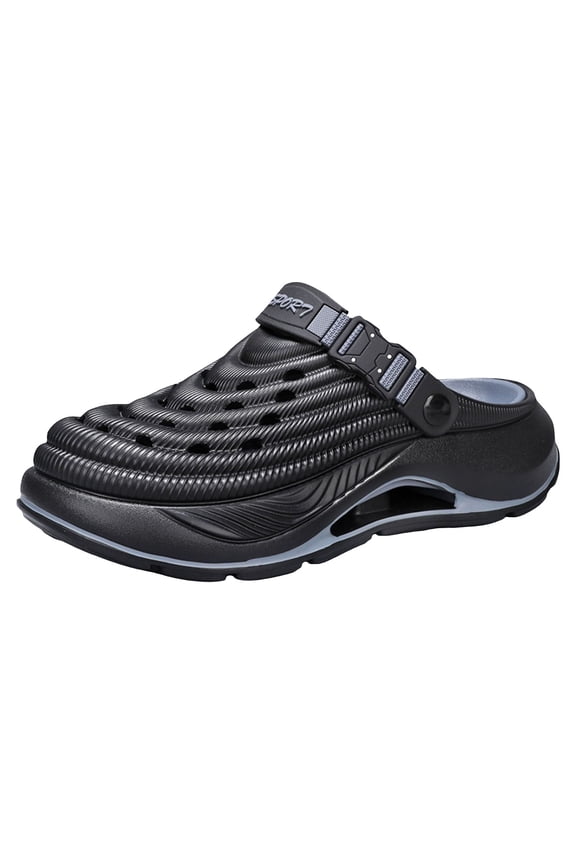 Men’s Platform Clogs with Arch Support Lightweight Non Slip Garden Work Shoes Close Toe Hollow Out Sandals Black Size 8