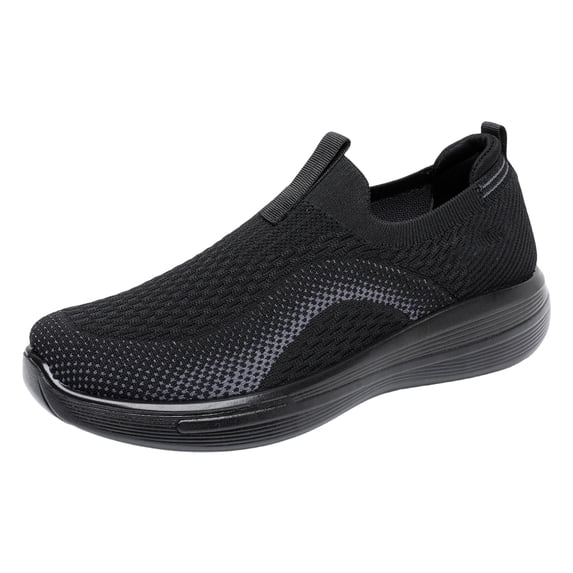 Men's Platform Walking Shoes Breathable Slip on Tennis Shoes Comfortable Non Slip Athletic Work Sneakers Black Size 8.5