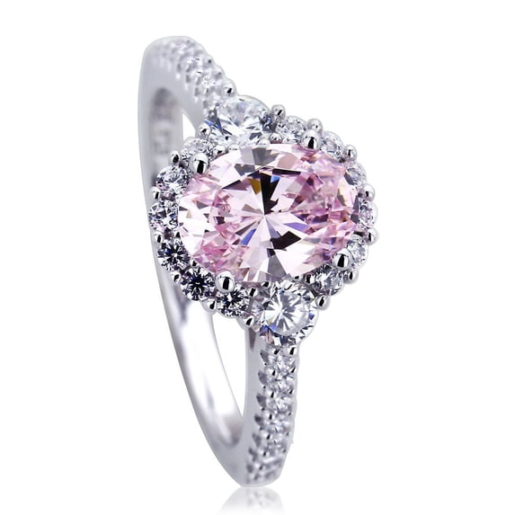 Men's Platinum Plated Sterling Silver 1.2ct Oval Super Light Pink CZ Halo Ladies Cocktail Ring ( Size 5 to 9 ), 9