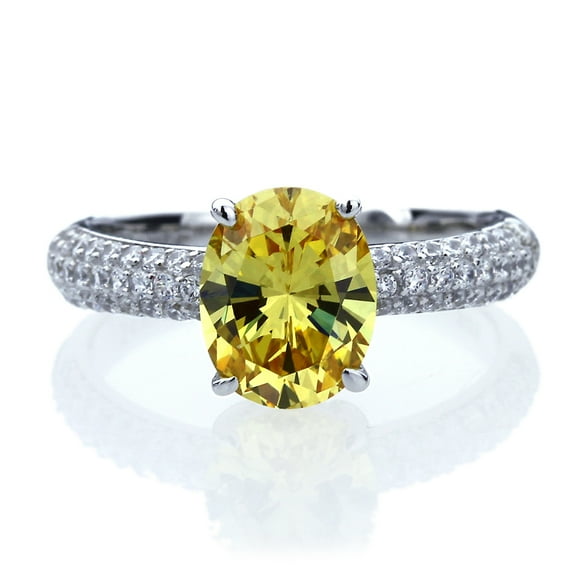 Men's Platinum Plated Sterling Silver 2.5ct Oval Canary Yellow CZ Ladies Cocktail Ring ( Size 5 to 9 )
