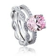 thumbnail image 1 of Men's Platinum Plated Sterling Silver 2.5ct Super Light Pink Oval CZ Wedding Bridal Ring Set ( Size 5 to 9 ), 7, 1 of 3