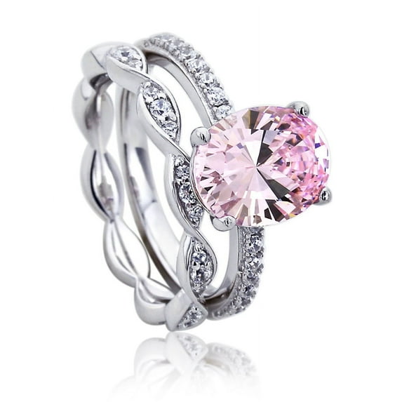 Men's Platinum Plated Sterling Silver 2.5ct Super Light Pink Oval CZ Wedding Bridal Ring Set ( Size 5 to 9 ), 7