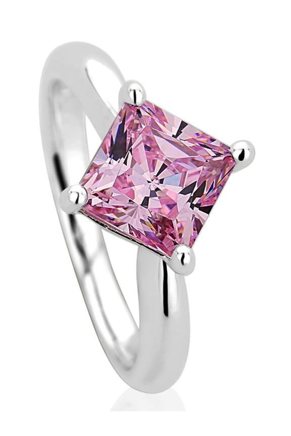 Men's Platinum Plated Sterling Silver 2ct Princess Super Light Pink CZ Wedding Engagement Ring ( Size 5 to 9 ), 8