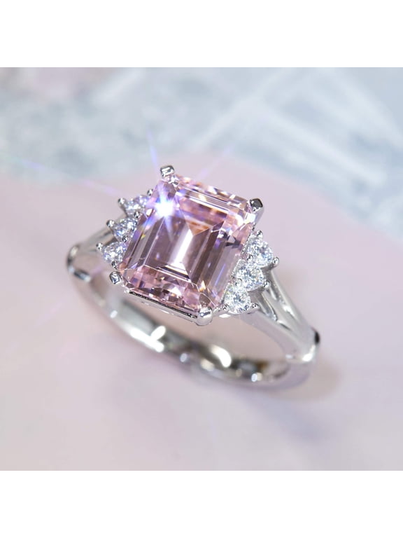 Men's Platinum Plated Sterling Silver 3.7ct Emerald Cut Super Light Pink CZ Cocktail Ring ( Size 5 to 9 ), 8