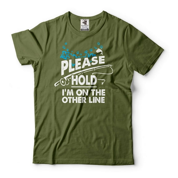Men's Please Hold I'm On The Other Line Shirt Funny Fishing Shirt For Men Fishing Gifts (XX-Large Military Green)