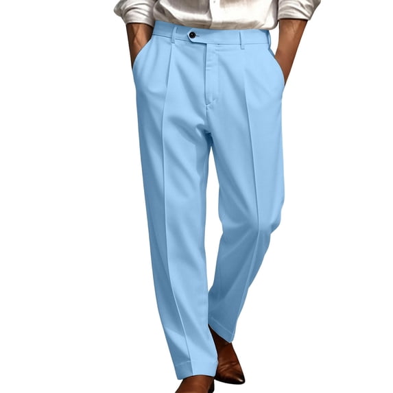 Men's Pleat Drapey Dress Pants Loose Straight Leg Business Trousers Solid Color Casual Business Work Pants with Pockets Office Meeting Daily Outfits