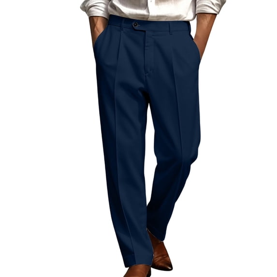 Men's Pleat Drapey Dress Pants Loose Straight Leg Business Trousers Solid Color Casual Business Work Pants with Pockets Office Meeting Daily Outfits