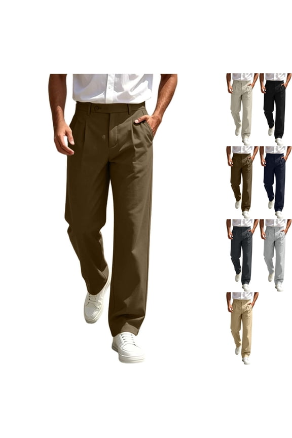 Men's Pleated Dress Pants Straight Leg Slacks Business Casual Trousers Old Money Style with Belt Loops Slant Pockets for Office Work, Coffee, S