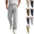 thumbnail image 1 of Men's Pleated Dress Pants Straight Leg Slacks Business Casual Trousers Old Money Style with Belt Loops Slant Pockets for Office Work, Gray, M, 1 of 8