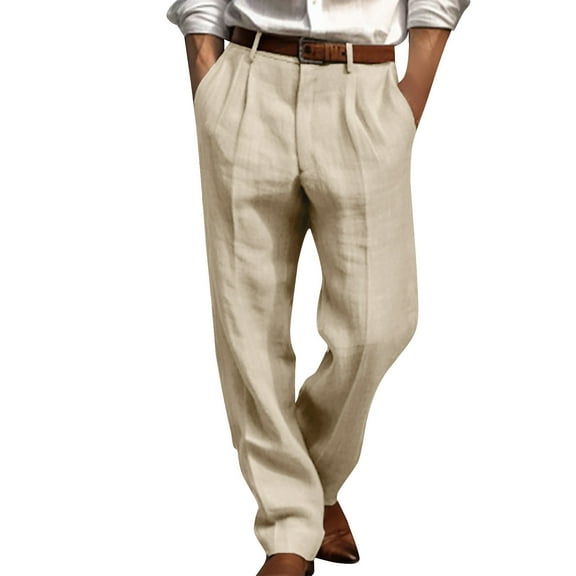 Men's Pleated Slacks Dress Pants, Pants under 10$, Men's Big & Tall Casual Elastic Waist Pants,Beige,Size XXXL