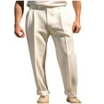 thumbnail image 1 of Men's Pleated Straight Wide Leg Suit Pants Business Casual Dress Pants Button Zipper Outdoor Work Trousers, 1 of 5