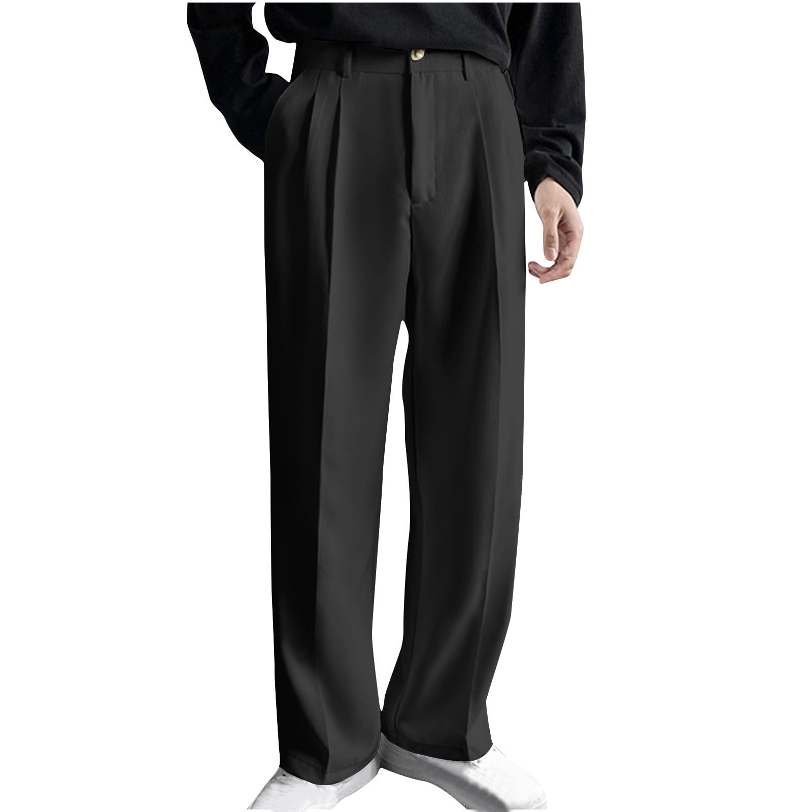 Men's Pleated Straight Wide Leg Suit Pants Casual Business Dress